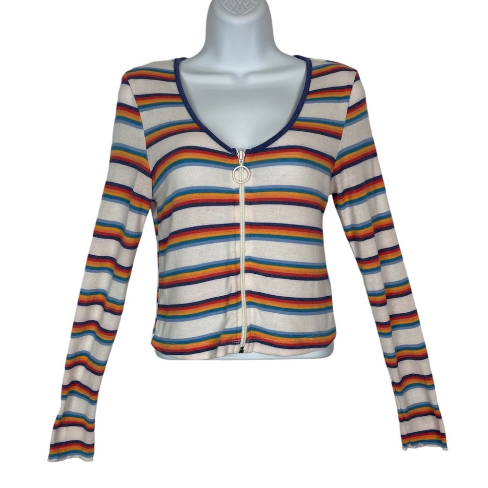 Self E Multi Colored Striped Zip Up Sweater M